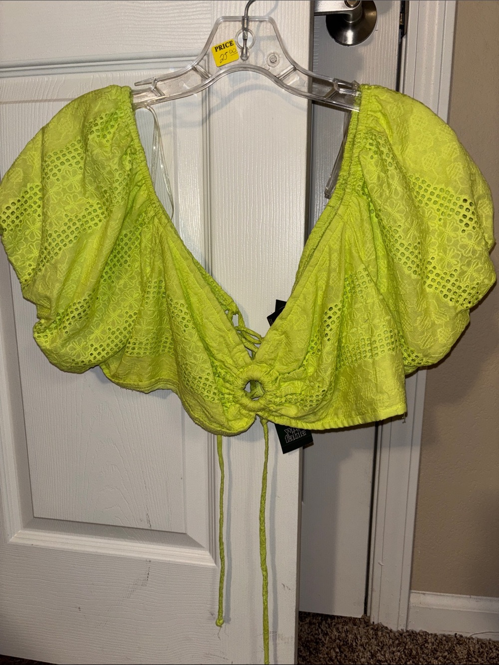 Target Neon Lime Eyelet Puff-Sleeve Crop Top